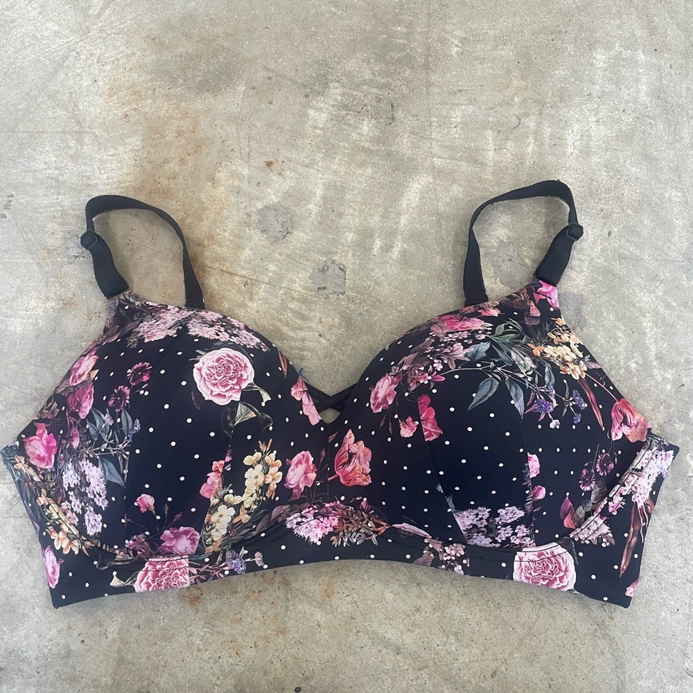 Torrid Black Floral Bra with Pink and Purple Accents